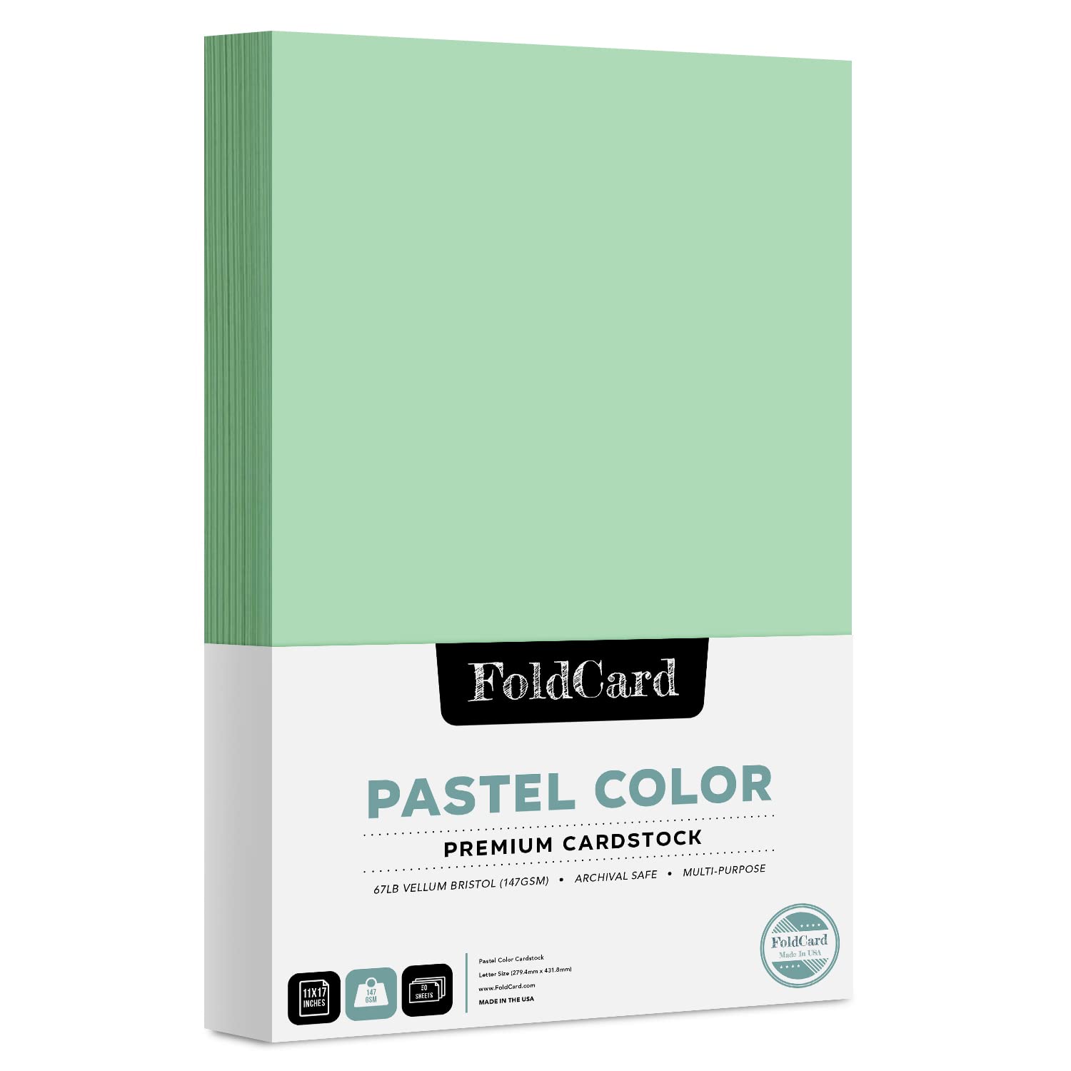 Green Pastel Color Cardstock Paper – Great for Arts & Crafts, Scrapbooking, Flyers, Posters | Medium Weight 67lb Vellum Bristol (147gsm) Cover Card