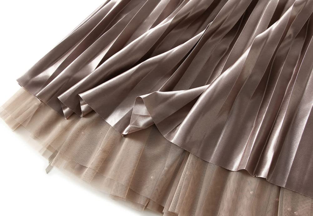 Gonne A Ruota,Gonna Longuette Da Donna Gonna A Pieghe In Tulle Con Cuciture A Vita Alta Elastica Marrone Gonna A Pieghe In Tulle Con Pieghe A-Line Dolce Gonne Lunghe Con Volant A Strati Increspati P