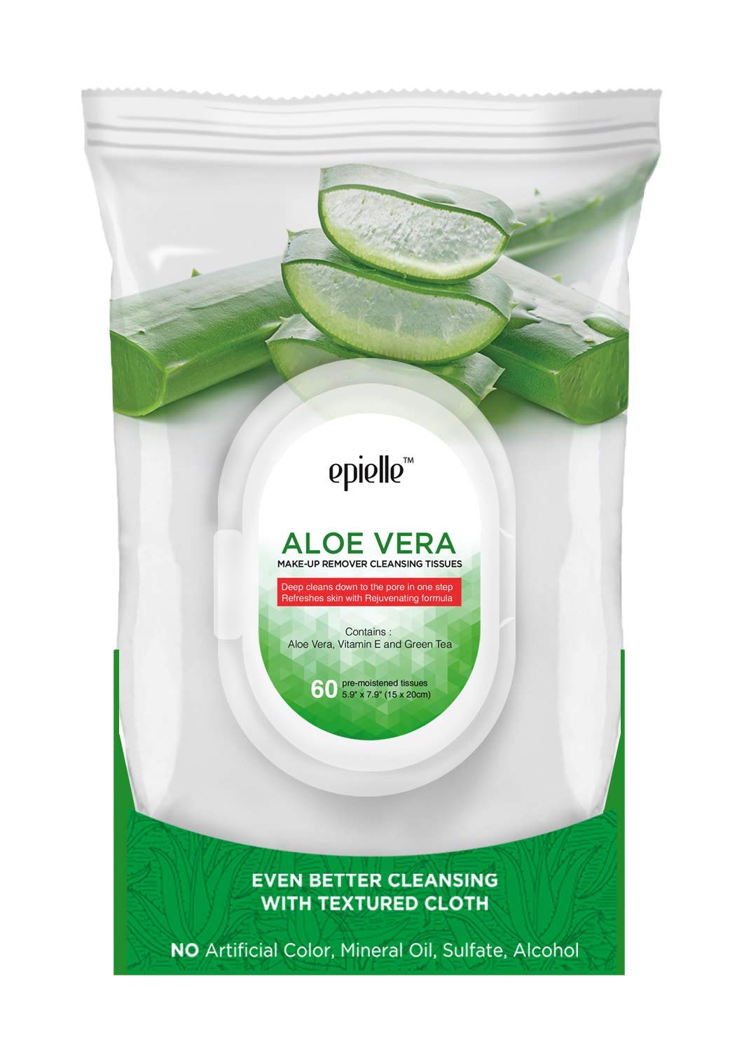 Epielle Aloe Vera Makeup Remover Wipes, Gentle Daily Facial Cleanser Towelettes, Remove Dirt, Oil & Waterproof Mascara, Stocking Stuffers, 60 Count (Pack of 2) - Image 2