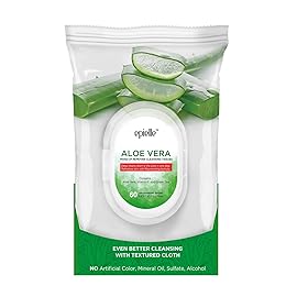 Epielle Aloe Vera Makeup Remover Wipes, Gentle Daily Facial Cleanser Towelettes, Remove Dirt, Oil & Waterproof Mascara, Stocking Stuffers, 60 Count (Pack of 2)