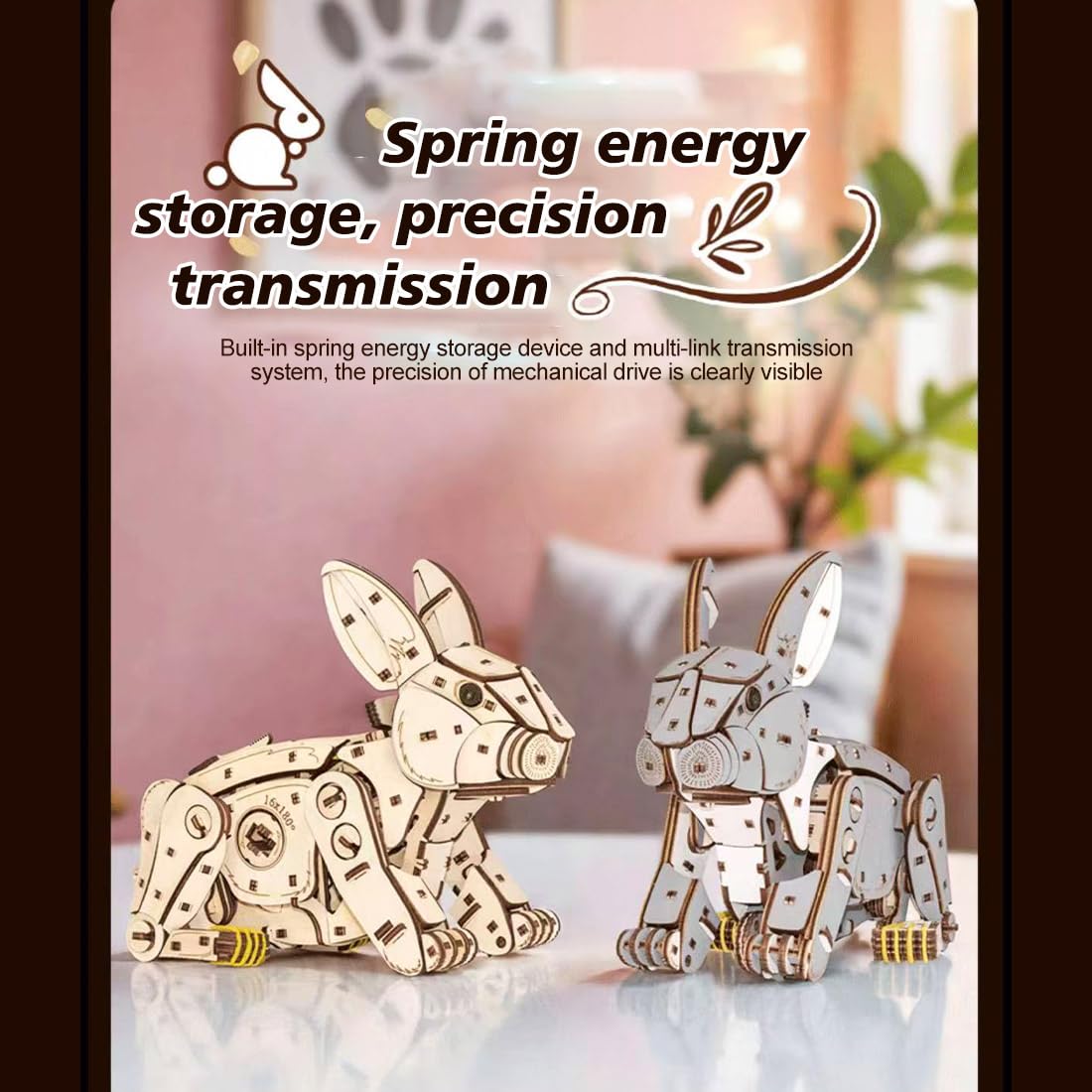 Puzzle 3D en bois à monter soi-même pour adultes – 288 pièces modèle de lapin sautant à remonter avec action de saut à ressort et oreilles interactives, cadeau de collection d'affichage (blanc)