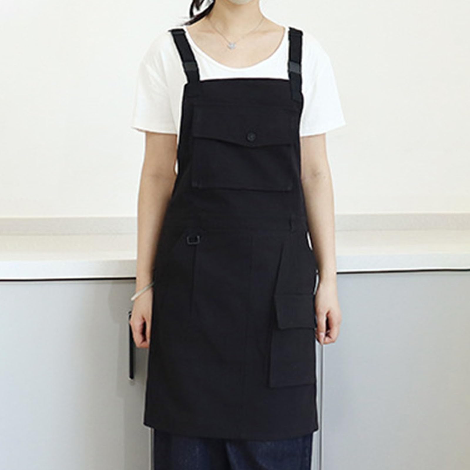 Delantal De Trabajo De Algodón Estilo Japonés Ajustable Espalda Cruzada Delantales De Cocina con Bolsillos Grandes para Hombres Y Mujeres Apto para Cafetería Barbacoa Restaurante