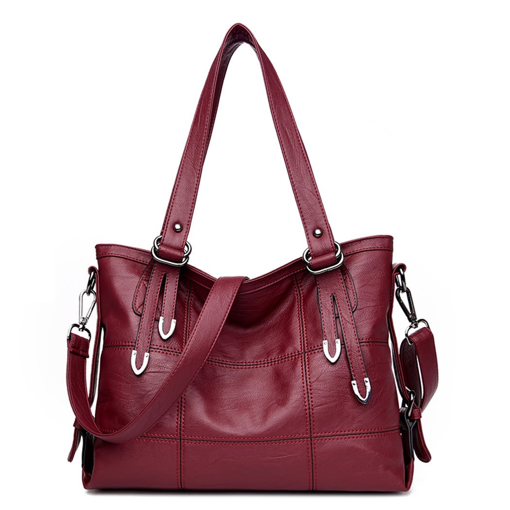 DEERWORD Mujer Bolsos de Mano Casual Bandolera Marca Mediano Totes Antirrobo Hombro Italianos PU Cuero 5369 1 piezas Burdeos