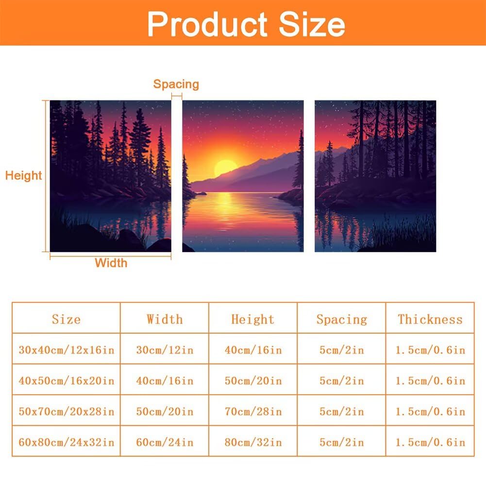 Leinwand Bilder mit Rahmen, 3Pcs Sonnenuntergang Wandbilder Wohnzimmer Set, 40 x 50 cm x 3 Pcs Leinwand Bilder Wald Wanddeko Schlafzimmer, Wandbilder mit Haken für Wanddeko Wohnzimmer, Geschenk, -2245