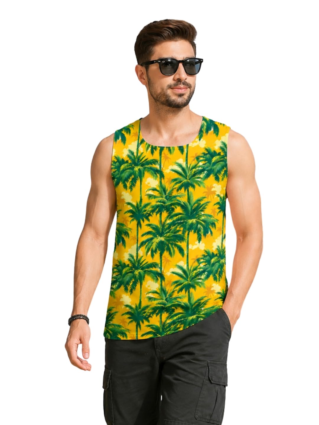 Palm Paradise Printed Sleeeveless Sando Tank top Gym & Street wear for Men-image-6