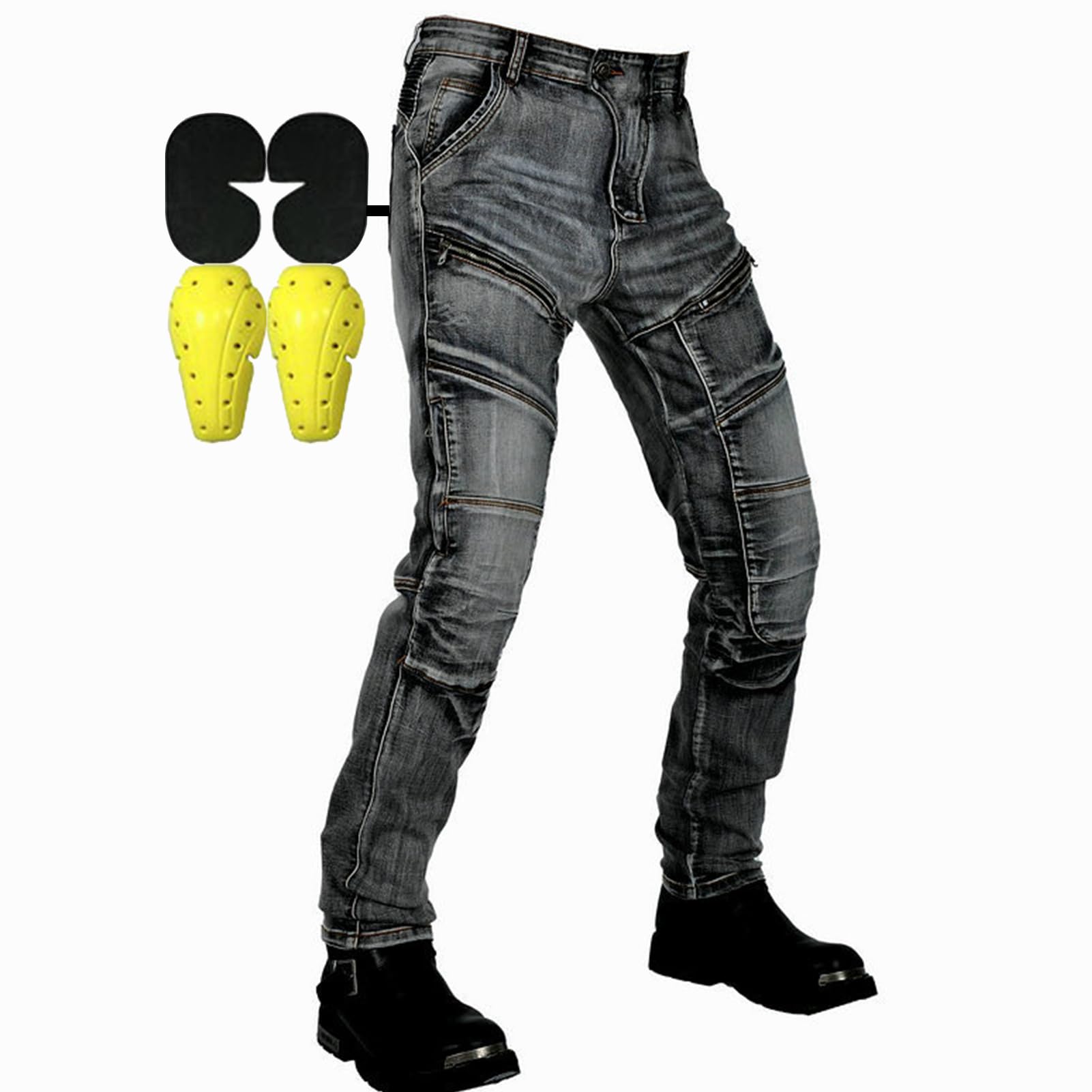 Pantaloni protettivi da Moto, Pantaloni Moto Uomo con Protezioni, Jeans da Moto da Uomo Realizzati in aramide Resistente all'Usura con 2 Paia di Protezioni Rimovibili