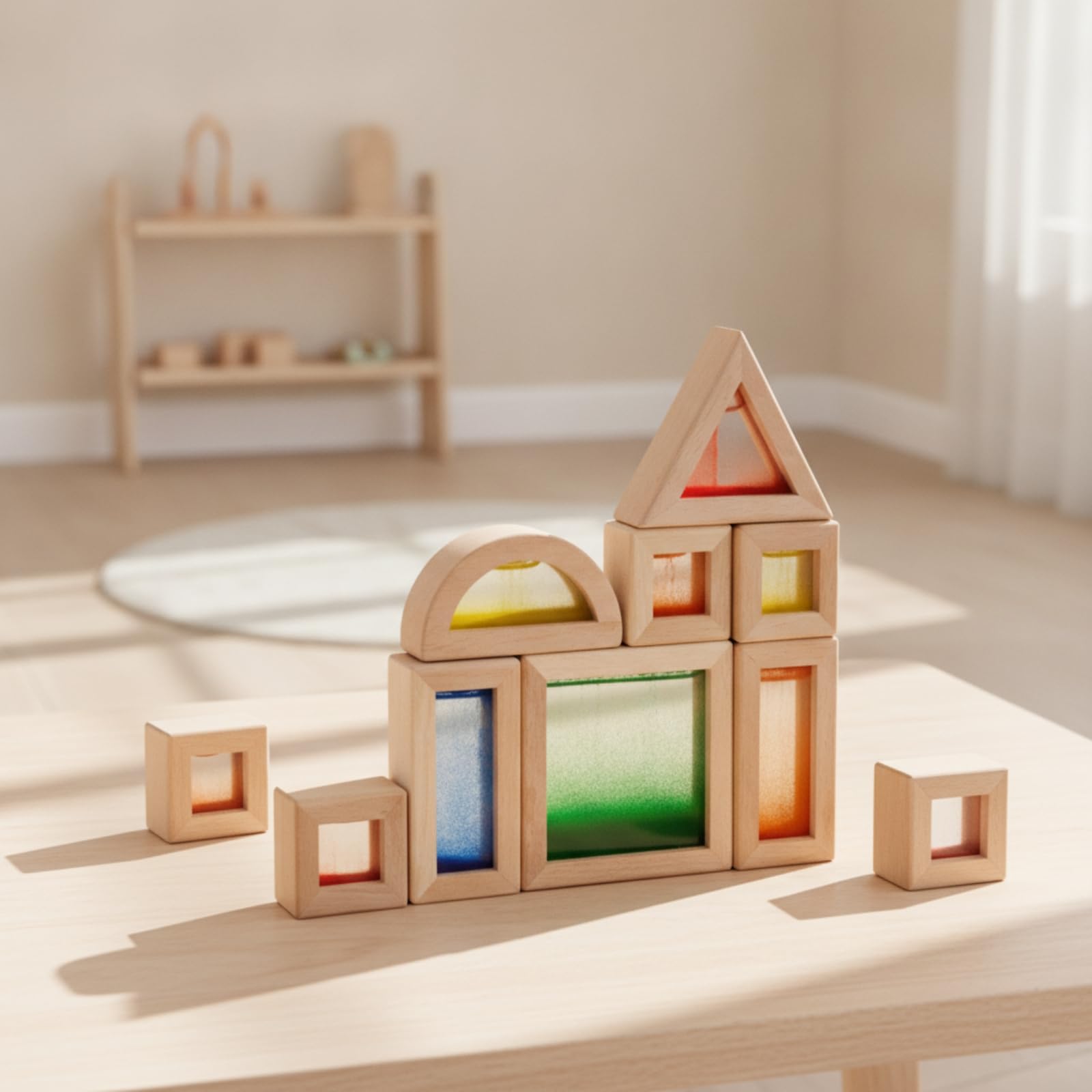 8 Pezzi Blocchi Sensoriali Creativo | Trasparente, Blocchi da Costruzione con Finestre Acriliche, Impilatori Geometrici, per Aula Scolastica