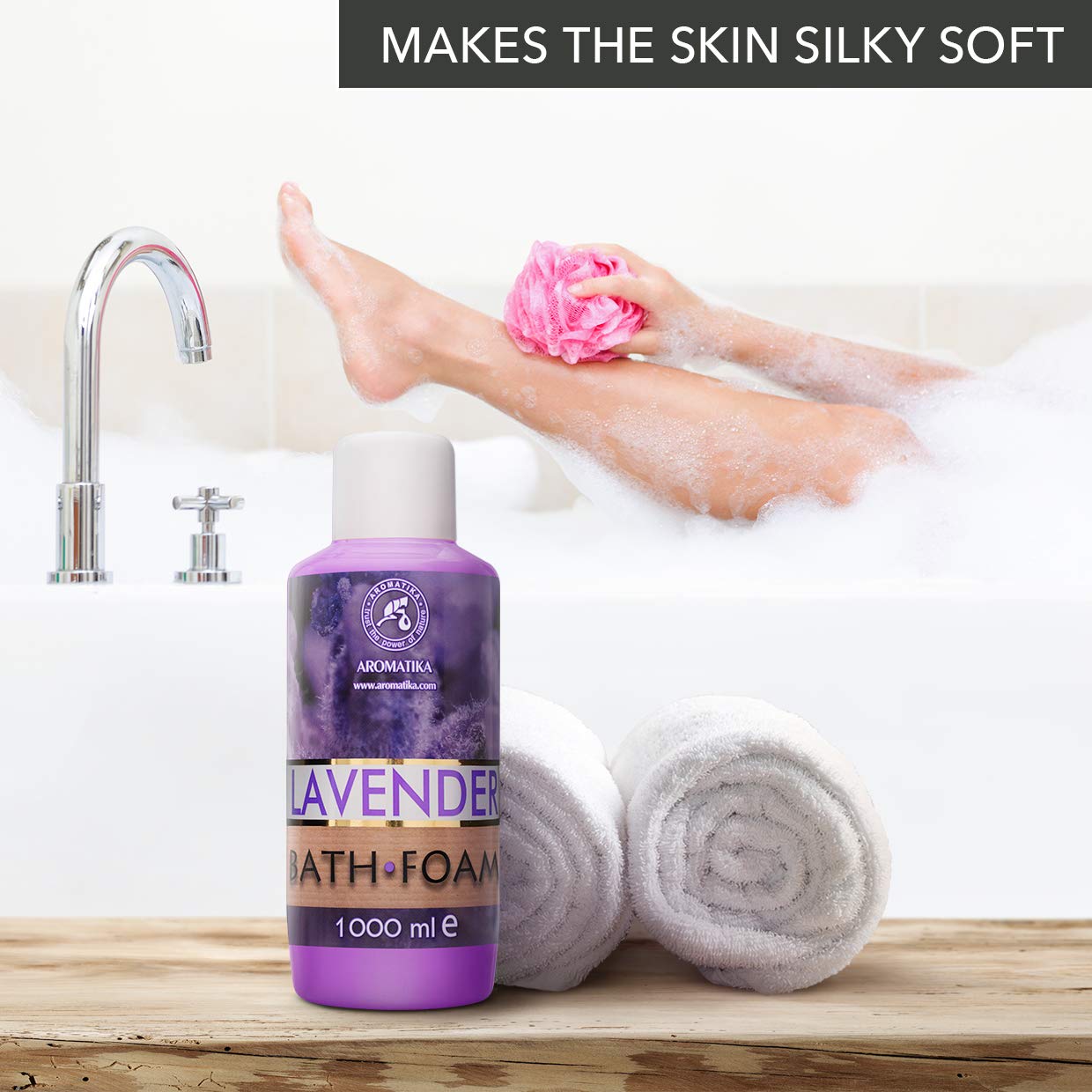 Espuma de Baño con Aceite Esencial de Lavanda 1000ml - Cuidado del Cuerpo - Buen Sueño - Belleza - Baño - Cuidado del Cuerpo - Bienestar - Aromaterapia - Spa - Aroma de Lavanda - Baños de Burbujas