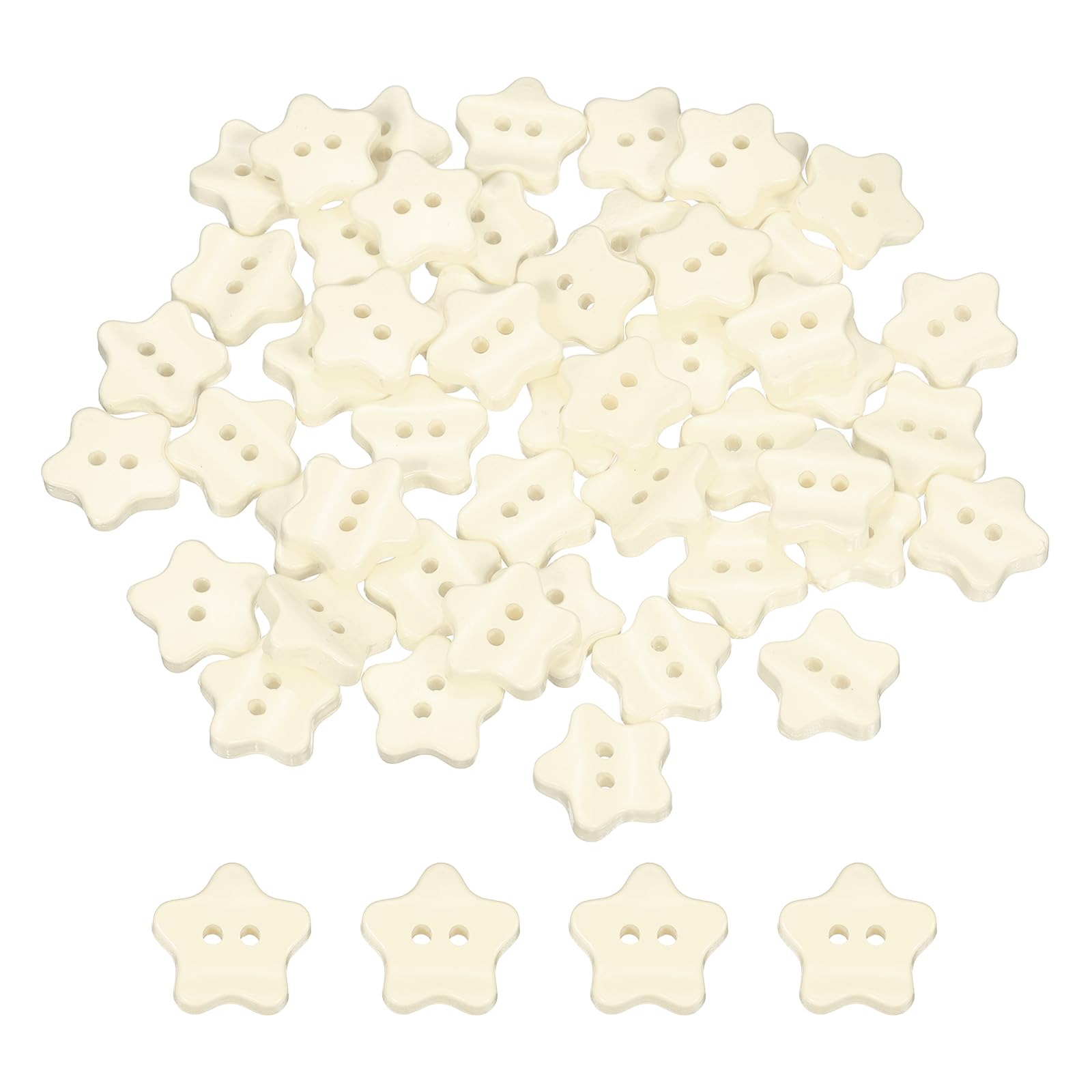 sourcing map 50Pcs Resin Buttons, 9/16" (15mm) 2 Holes Solid Color Sewing Craft Shirt Buttons for Sewing Blouse Coat Windbreaker Hat Doll Decoration DIY Crafts (Star, Beige)