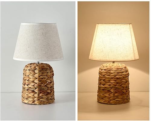 Miniatura 3 de Lámparas de Mesa Lámpara de mesa de ratán con pantalla de tela, decoración nórdica, lámpara de mesita de noche industrial para dormitorio, sala de