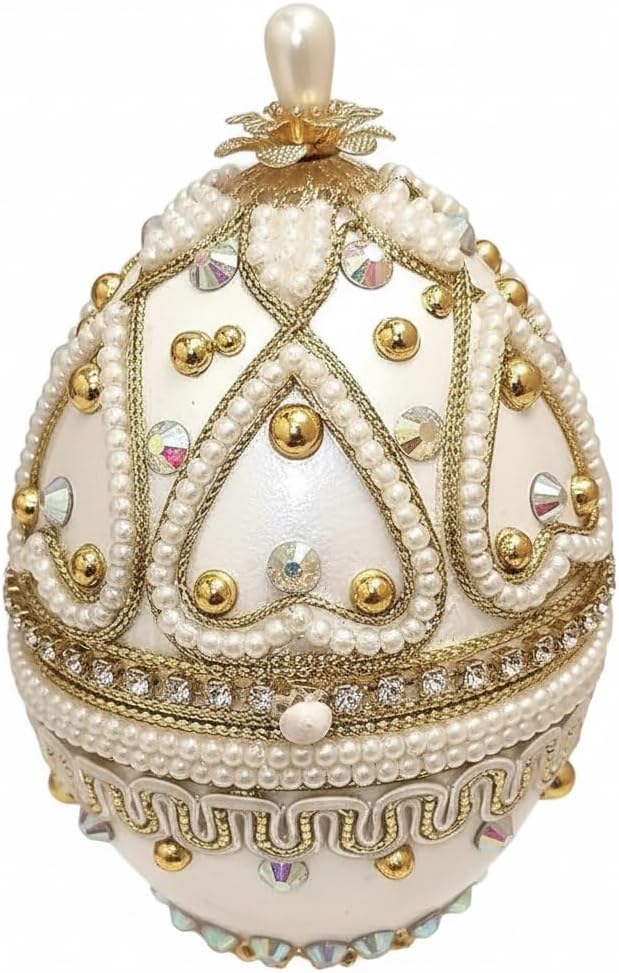 Vintage Limited Edition Keepsake Faberge egg Decorative Christian Guardian Protection box NATURAL Handcarved Musical Faberge egg 24k GOLD HANDMADE Silk Interior Trinket box 5ct Diamond Valentine gift