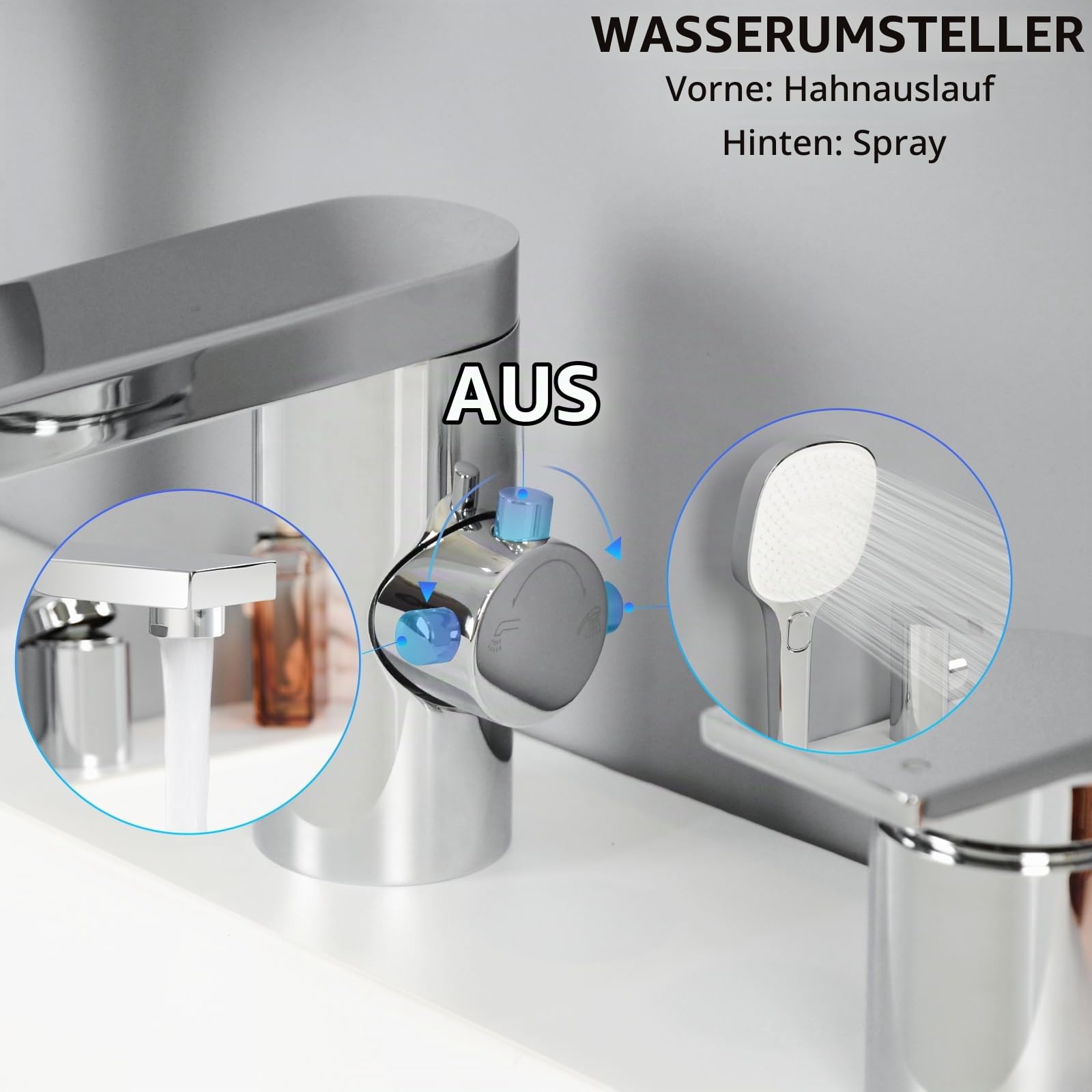PHASAT 3 Loch Badewannenarmatur mit Ausziehbarem Handbrause, Wannenrand Badewanne Armatur Set, Wannenrandkombination aus Messing für Badezimmer, Chrom PTBC21E