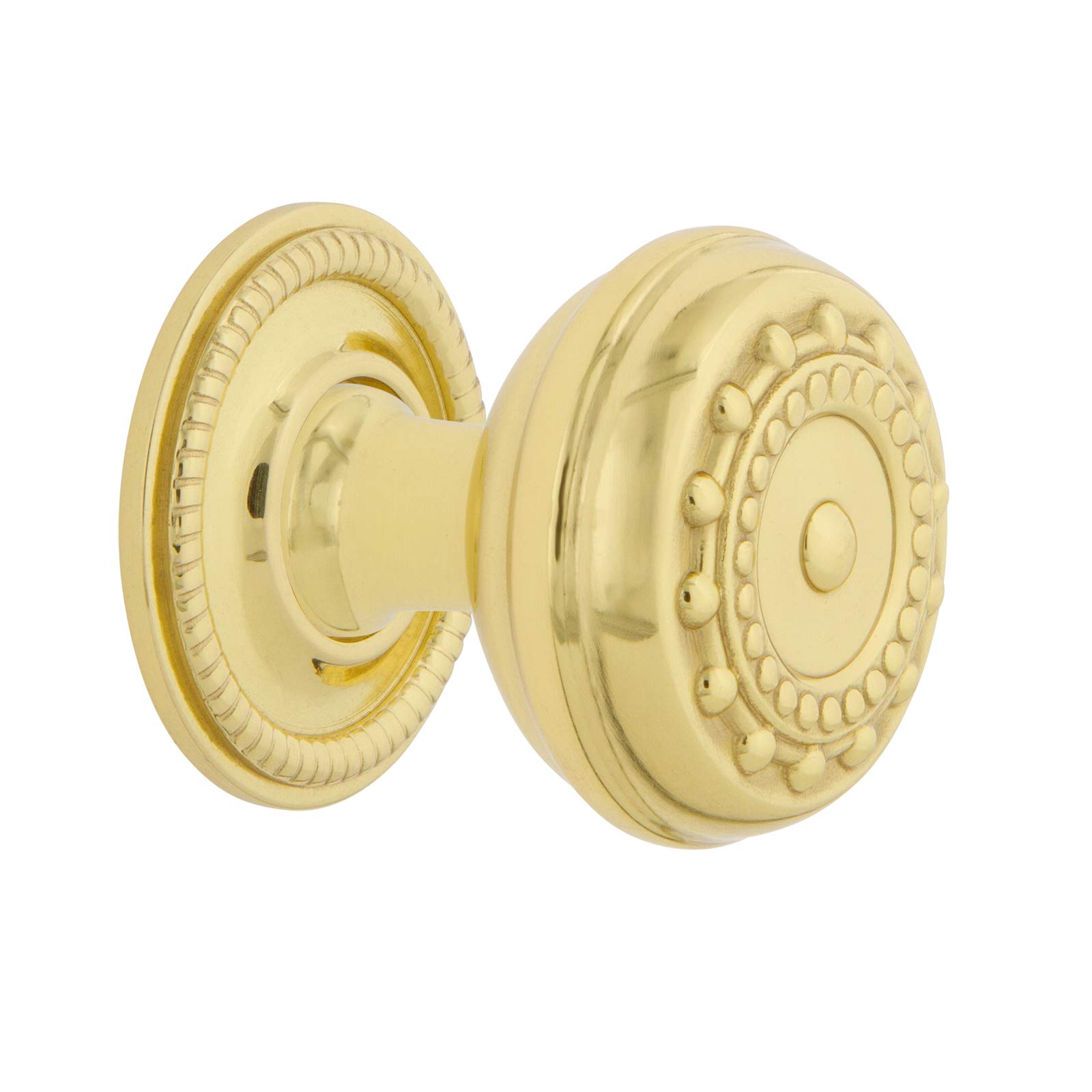 NostalgicWarehouse 769525 Meadows 1 3/8" Knob with Rope Rose in Polished Brass Cabinet Hardware