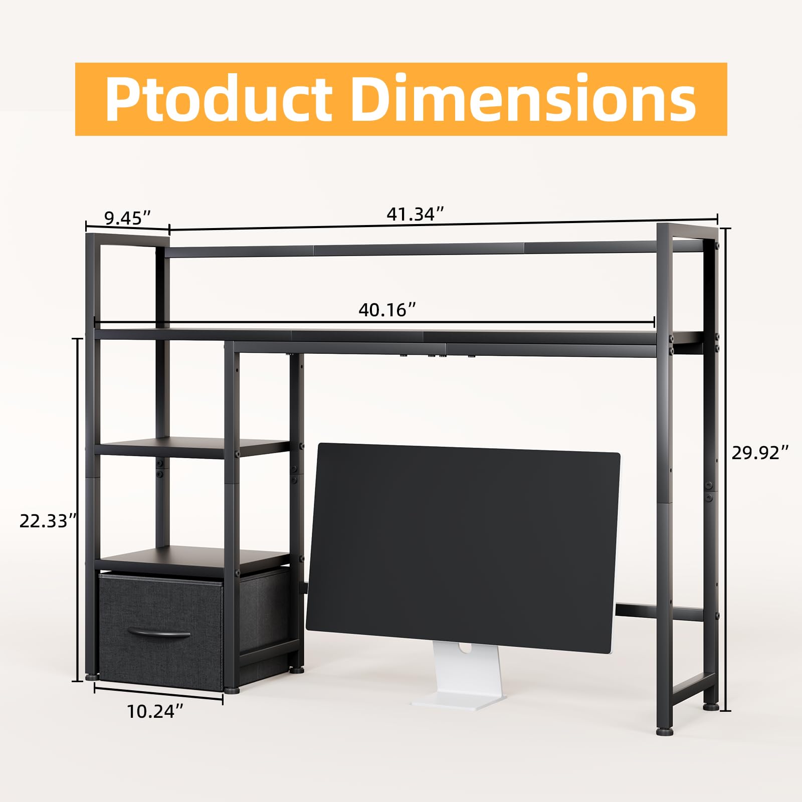 MUTUN Schreibtisch Regal, 41,3" Desktop Organizer Regal, Schreibtisch Hutch für Computer-Monitor, 4 Tier Desktop Display Rack, Holz Desktop Bücherregal Storage Rack für Home Office Dorm, Schwarz