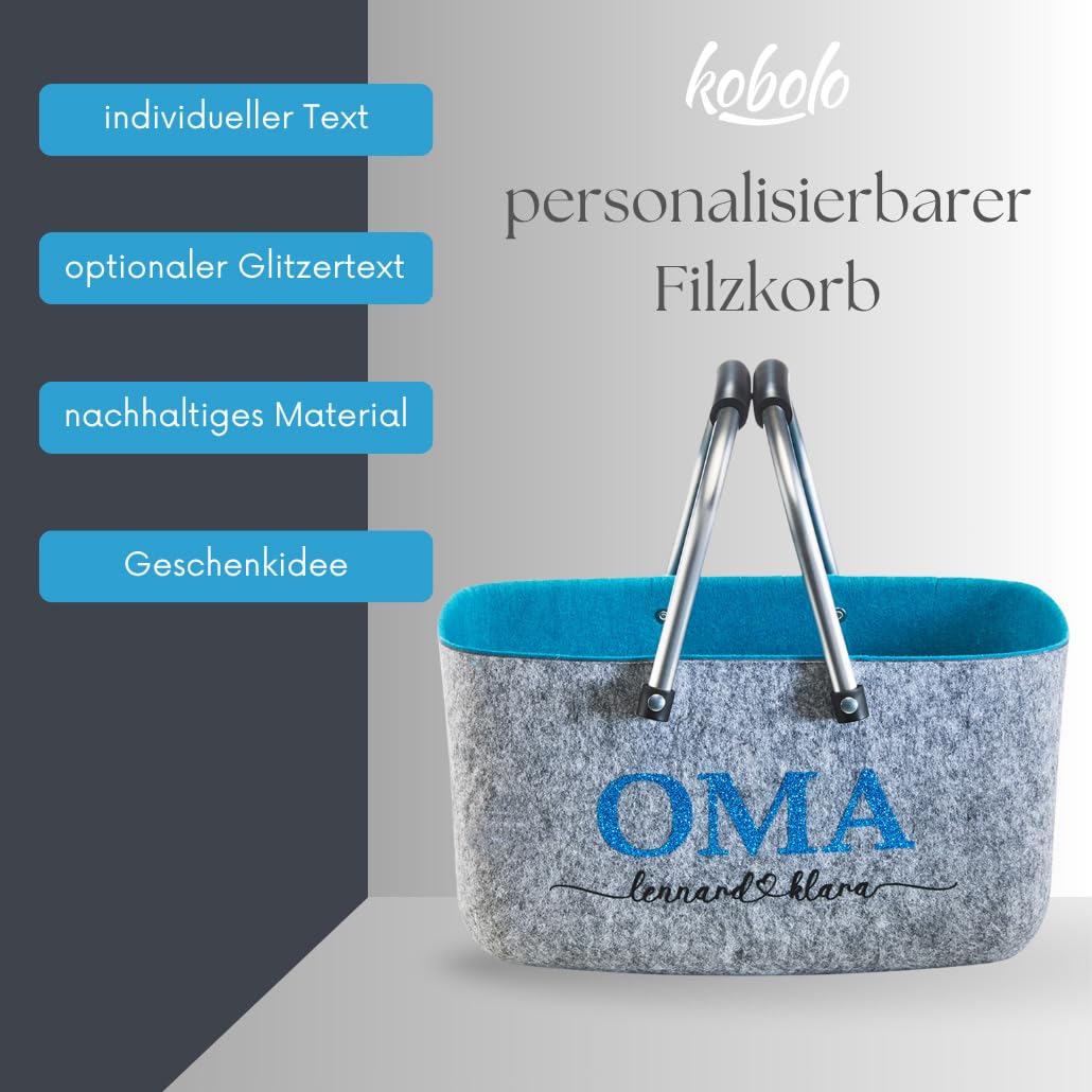 Kobolo personalisierbarer Filzkorb 36x22x18 cm Grau