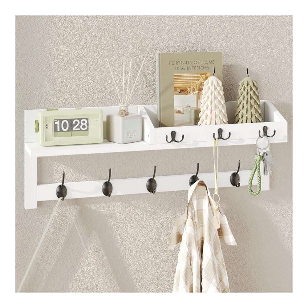 YQINQIN83B Coat Hangers Wall Coat Rack with Shelf Entryway Hanging Wood Hooks for Hats, Jackets, Bags for Bedroom(White)
