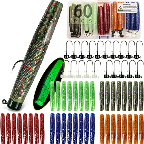 Luminous Ned Rig Jig Heads TRD Worms Kit, VMSIXVM 30/40/60 Pcs Ned Rig Baits Hooks, Weedless...