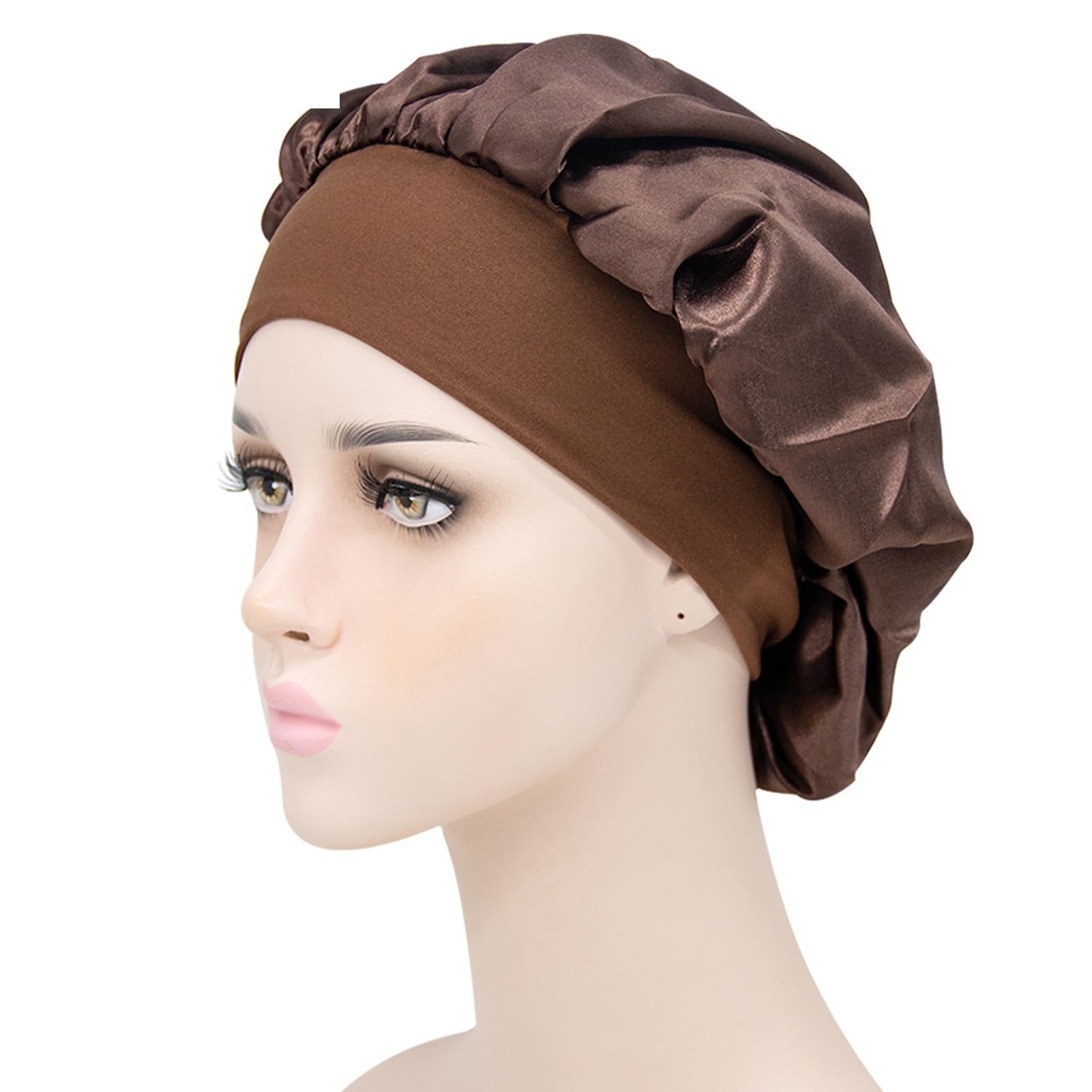matumou Sleep Hat Wide Headband Elastic Satin Stretchy Hair Bonnet Hat for Woman Hair Care Hat