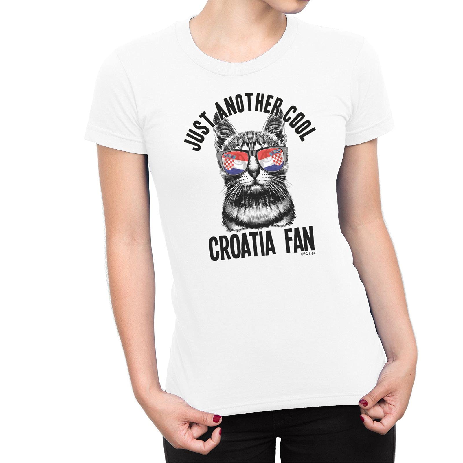 Womens Croatia Football Cat T-Shirt Just Another Cool Croatian Fan Euro Team White