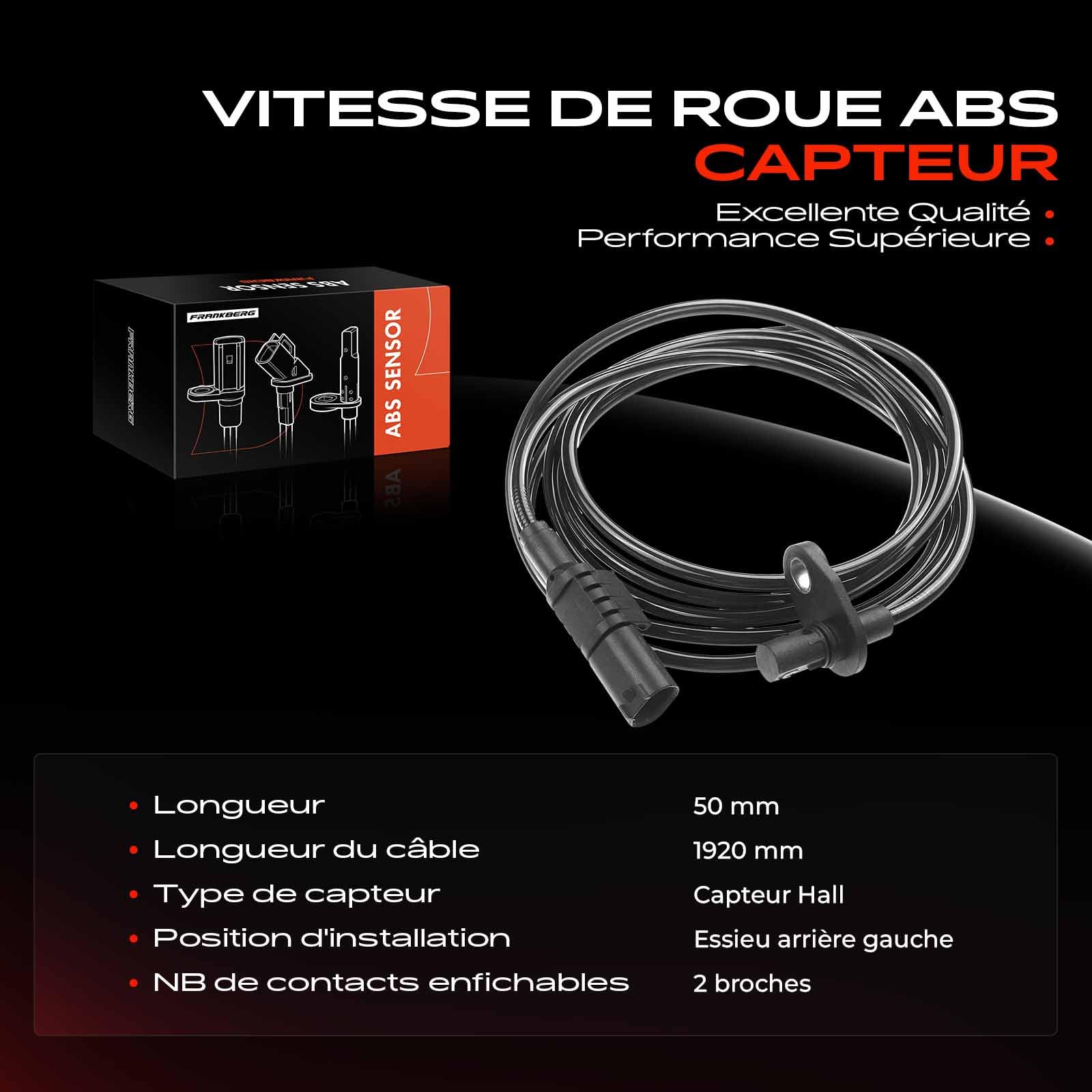 Frankberg Capteur ABS de vitesse de roue arrière gauche 9065404117 | Compatible avec: Sprinter 3-T Box B906, Sprinter 35-T plateau/châssis B906, Sprinter 35-T Boîte B906, Artisan 30-50
