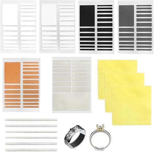 Kit de ajuste de tamaño de anillo de 123 piezas, 6 colores, 14 tamaños, 2 modelos, 3 paños de limpieza, para anillos sueltos, limpieza de anillos,