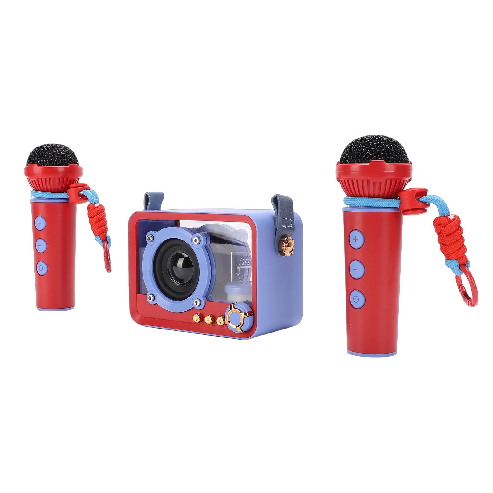 Machine de karaoké, Mini Haut-Parleur de karaoké Portable avec 2 Microphones sans Fil pour Les Fêtes à la Maison, Filles et Garçons (Blue)