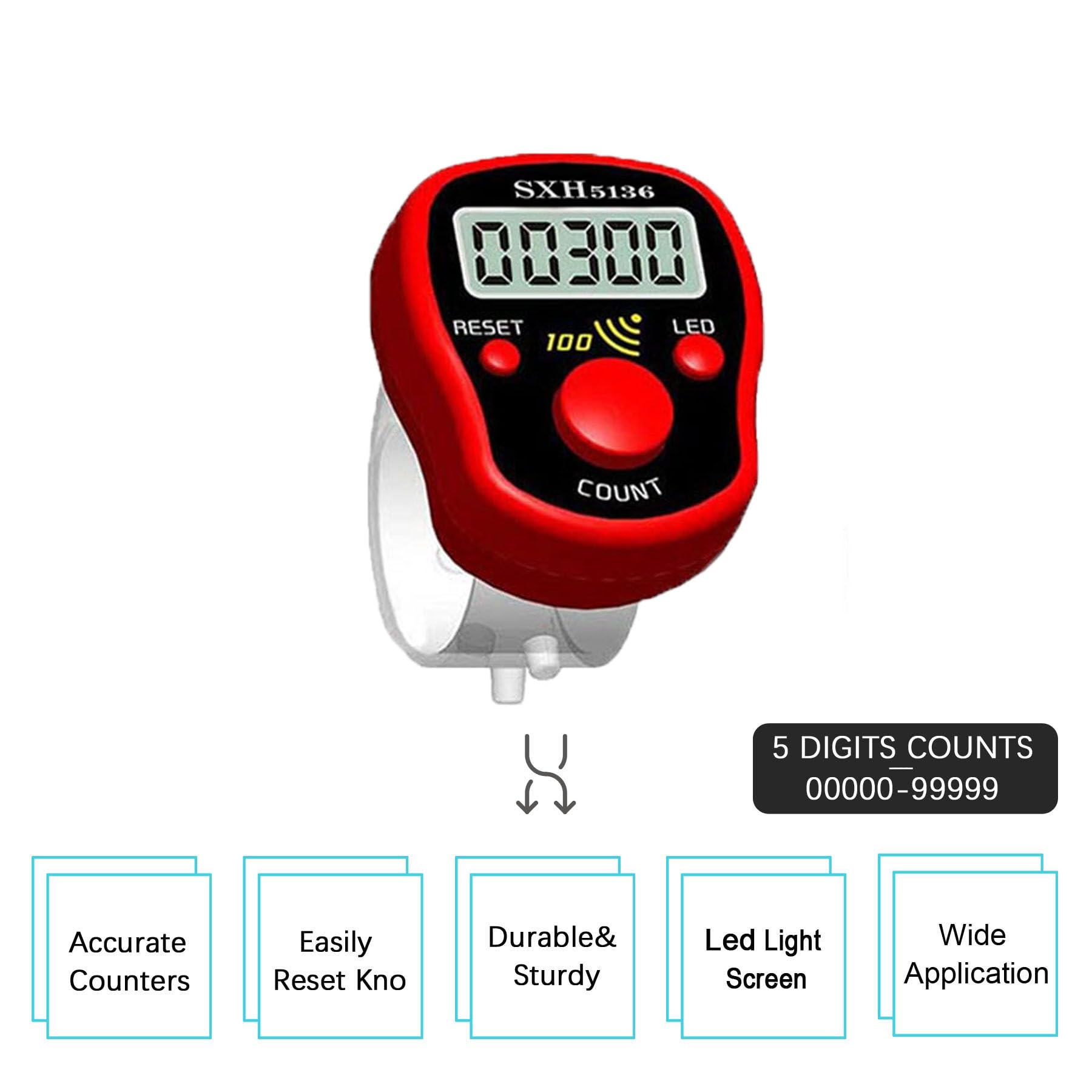 Electronic Finger Counter, Digital Finger Counter Tasbeeh Handheld, Pitch Tally 5-Digit Number Clicker for Accurate Tracking in Coaching, Knitting, Fishing, Golf&Rowing Beeps at Every 100 Counting