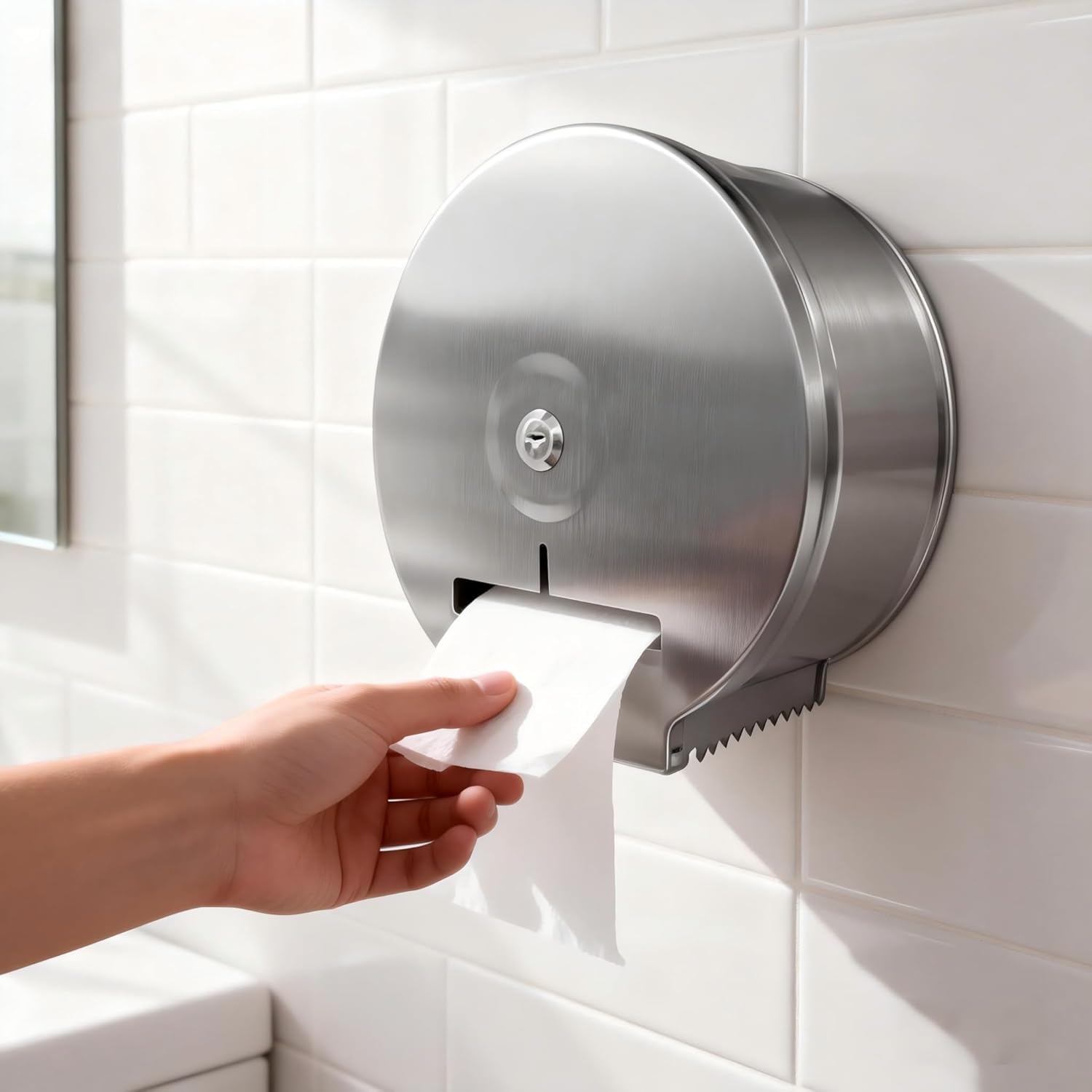 Dispenser di carta igienica, confezione da 2 pezzi da parete in acciaio inox con chiave serratura per rotoli di carta igienica Jumbo, 27 x 26 x 11,8 cm, distributore commerciale di grandi