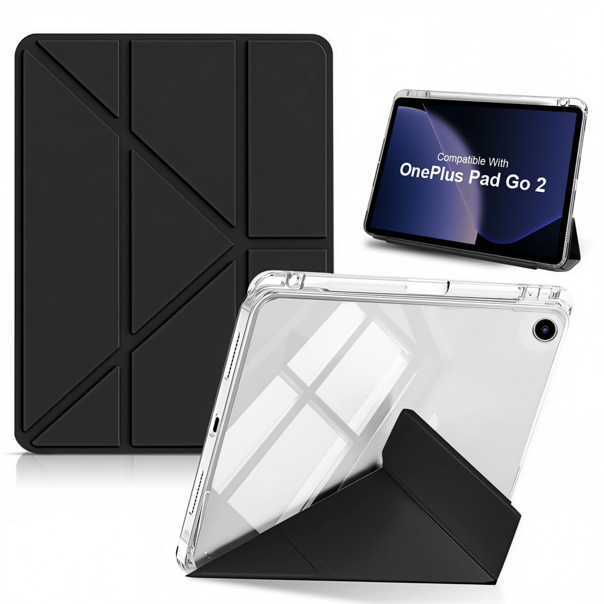 ZORBES® Compatible with OnePlus Pad Go 2, Multi Angle Origami Case Slim PU Front Cover for Vertical & Horizontal Viewing, Acrylic Protective Tablet Cover Shockproof Tablet Cover with Pen Holder-image-41