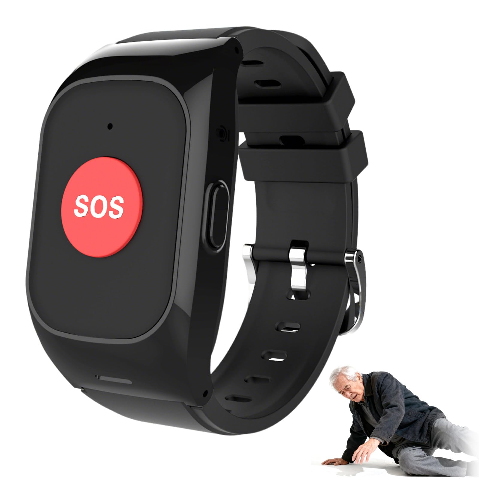 Osobisty zegarek z alarmem dla osób starszych z funkcją wykrywania upadków, GPS, śledzeniem lokalizacji, wibracjami i dźwiękiem. Podwójne przypomnienia Buttons