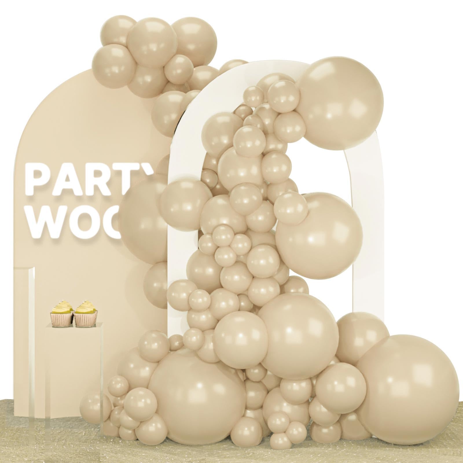 PartyWoo Vanilla Brown Balloons, 140 pcs Boho Pack Different Sizes 18, 12, 10, 5 Inch Light Brown for Garland or Arch Party Decorations, Brown-F56
