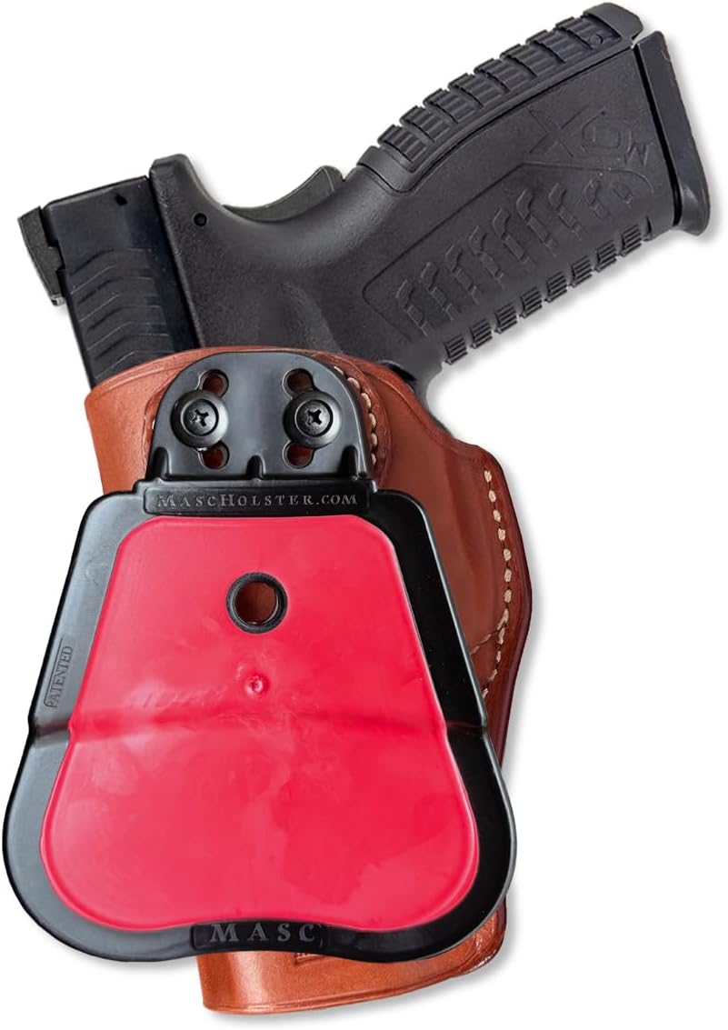 Masc Premium Leather OWB Paddle Holster Open Top Fits, XD-M .9/40/45ACP 4.5-inch, Right Hand Draw, Brown Color #1336#