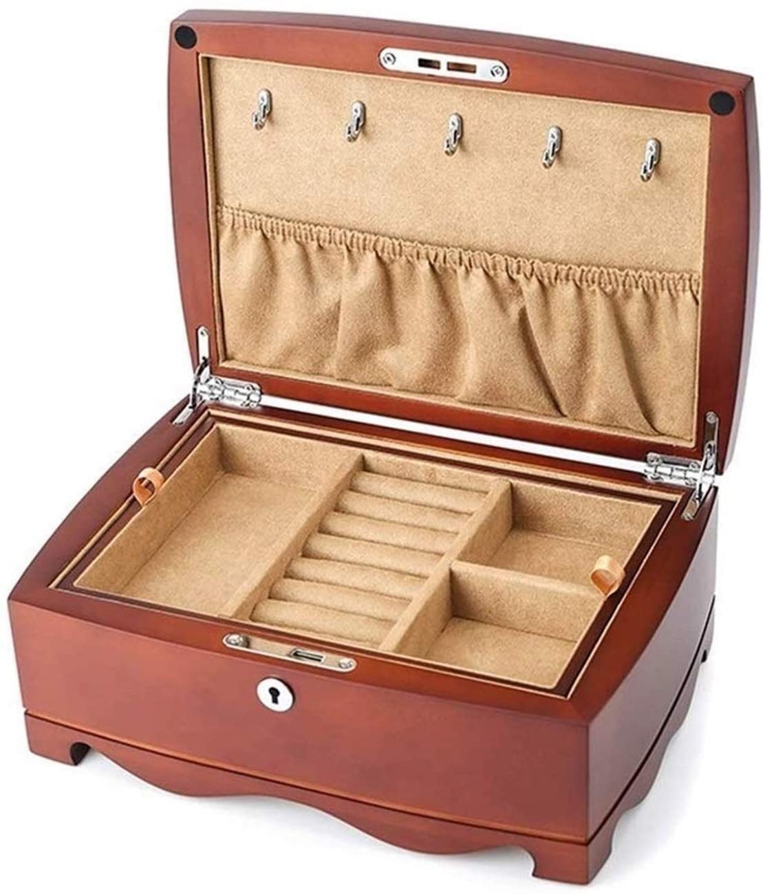 TIANQIHAO Solid Wood Jewelry Makeup Storage Box Vintage Style Two-Layer Large-Capacity Storage Box