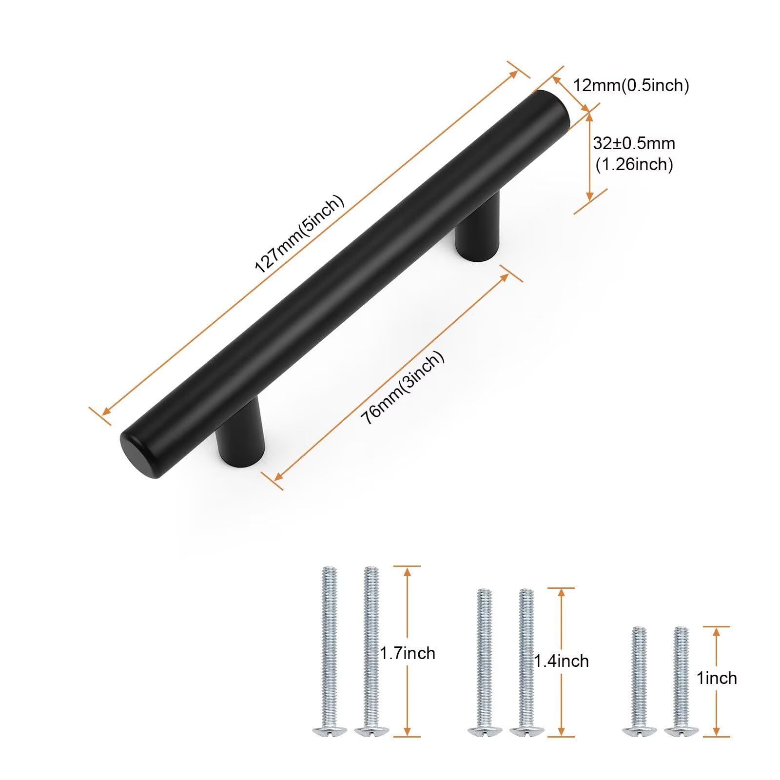 Probrico Black Cabinet Handles & Pulls 3" Hole Centers Round 30 Pack — Amazon image 3