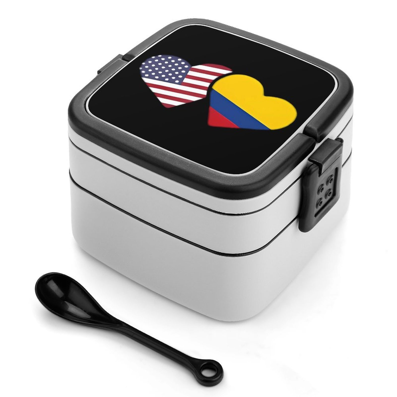 CGSBNGHA U.S. Colombia Flag Heart Bento Lunch Box 2 Layer Lunchbox Food Container for Adults Office