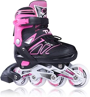 Adjustable Inline Skates for Girls and Boys with Light up Wheels Beginner Skates Safe and Durable Inline Roller Skates for Kids and Adults, Men and Women Pink Size 6