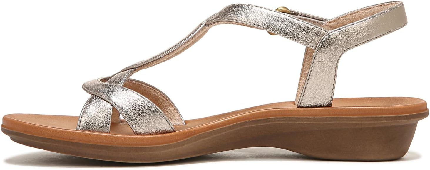 SOUL Naturalizer Womens Solo Strappy Flat Sandal, Warm Silver, 6 US