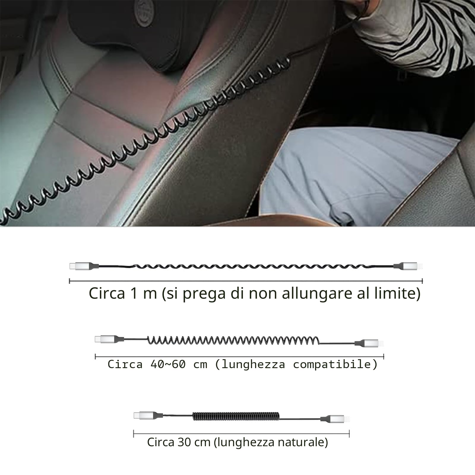 Acecene Cavo a spirale da USB C a Lightning [2 pezzi], MFi Certified Carplay cavo di ricarica iPhone corto, 2.4A USB C a Lightning per iPhone 14 13 12 11 Pro Max X XS XR 8 7 6 Plus SE – Nero