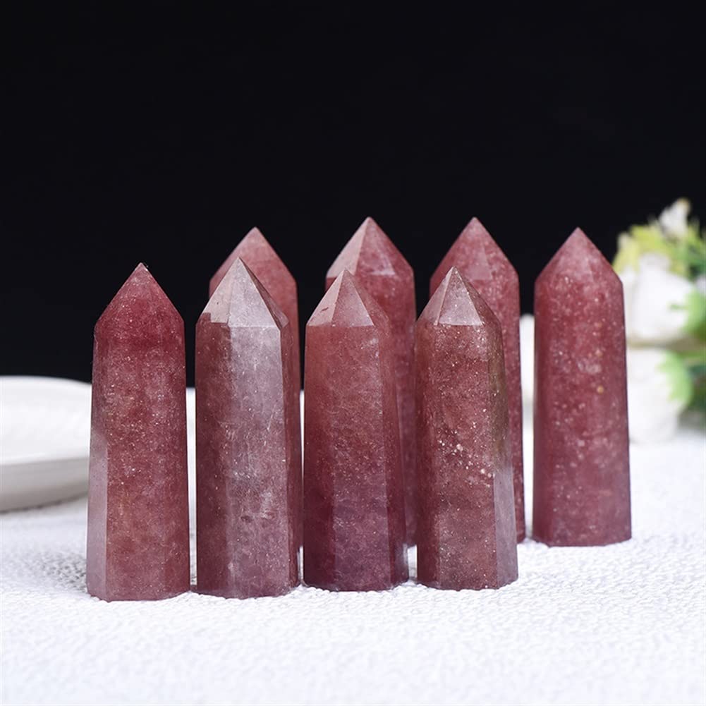 WGPHD Meditation Home 2PC Natural Strawberry Crystal Column six Prismatic Column Single Crystal six Prism Home Meditation (Size : 8-9cm)