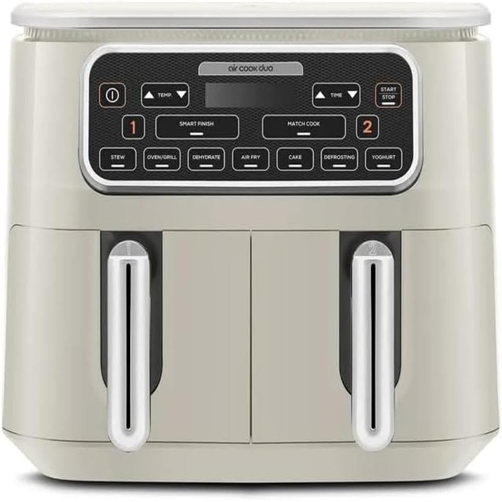 Karaca Air Cook 8-in-1 Dual XXXL Air Fryer, 8L, 2500W, 8 Functions, Large Meal Volume, Less Fat, Odourless, Smokeless, Adjustable Time, Starlight