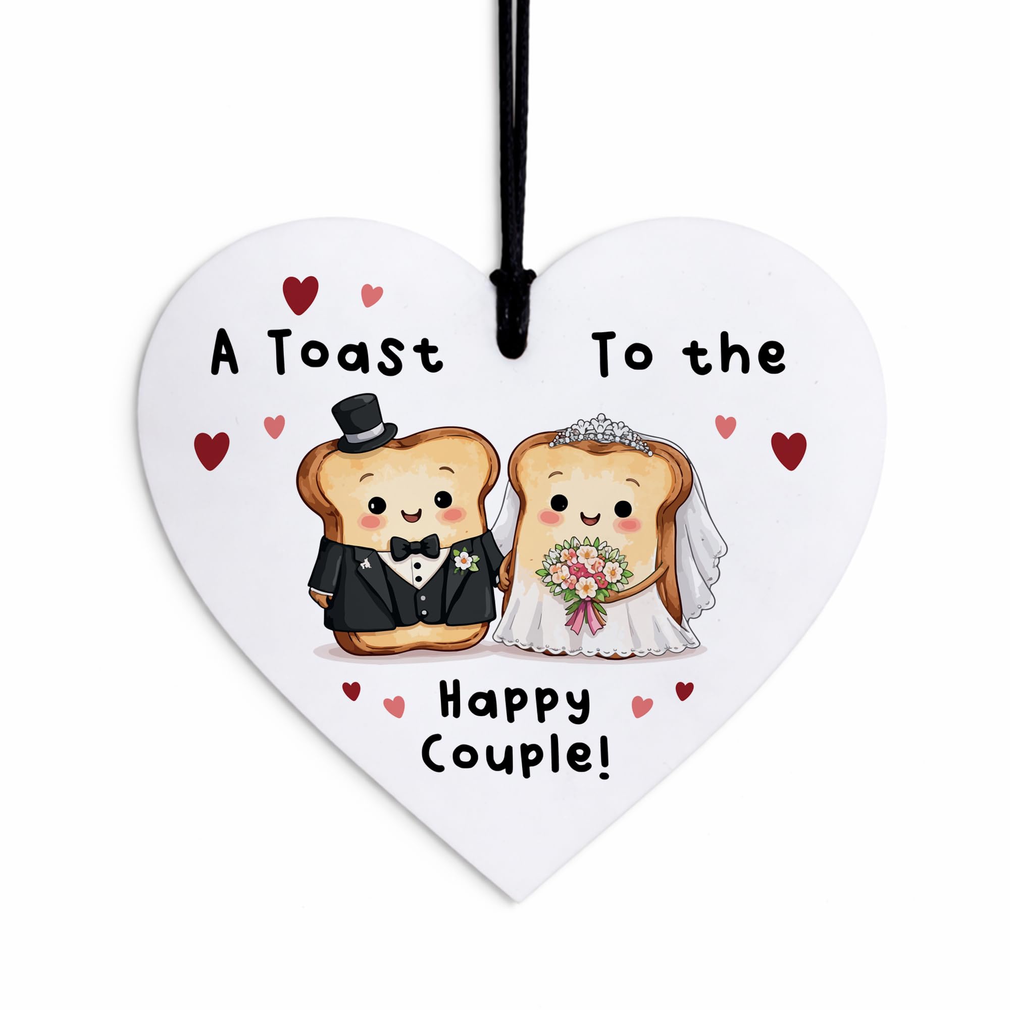 Funny Wedding Hanging Heart Gift - White Acrylic 10x10cm 'A Toast to the Happy Couple' Decoration – Bride and Groom Keepsake for Newlyweds, Engagement or Anniversary
