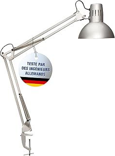 MAUL lampe de bureau MAULstudy en métal | Lampe LED professionnelle | Lampe à pince flexible pour le bureau, le salon et l'atelier | Haute qualité d'éclairage à LED | Sans ampoule | Argenté