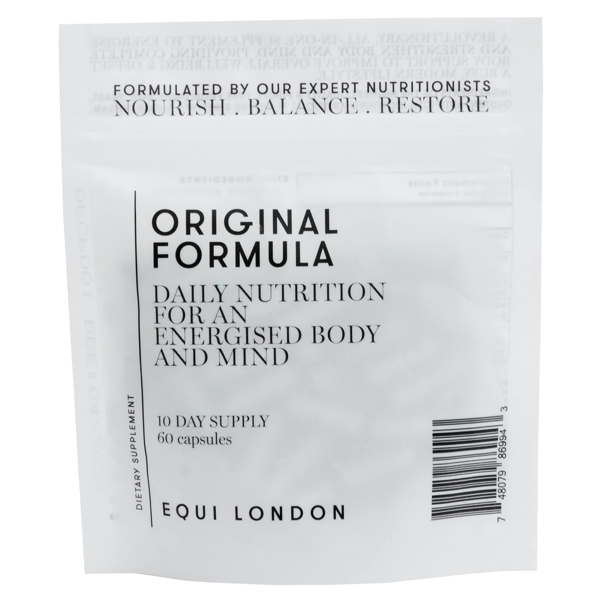 Equi Original Formula Supplement for Complete Body Nourishment - 10 Day Supply - Capsules - Boosts General Wellbeing, Increases Focus, Supports Immunity, Lowers Stress, Aids Sleep, Balances Hormones