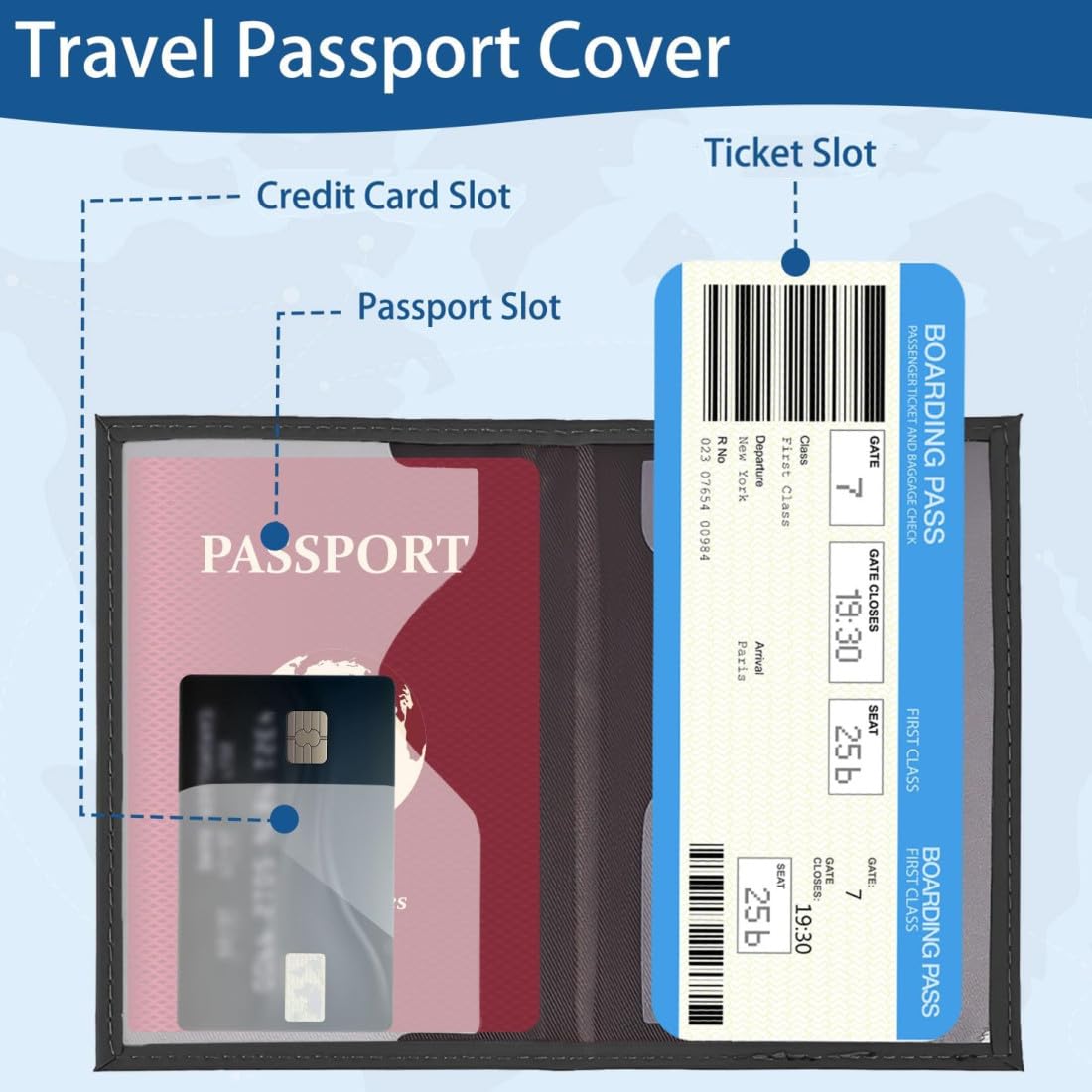 Protege Passeport, 2 Pcs Etui Passeport, Porte Passeport Cuir, Pochette Passeport pour Hommes et Femmes pour Passeport, Carte de Billet, Carte de crédit, Cartes de Visite (Noir et Blanc)