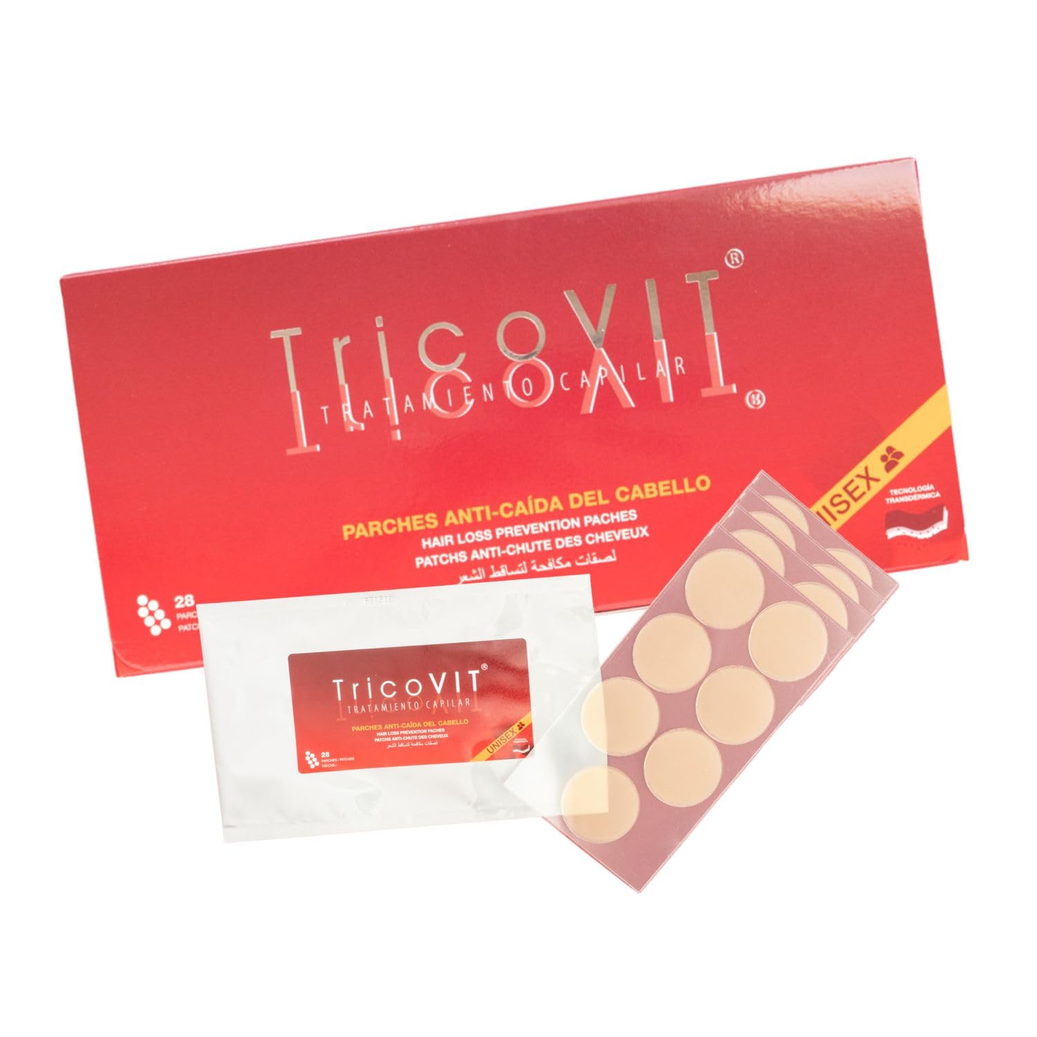 TricoVIT | Parches Anticaída Cabello Mujer, Frena la Caída en 28 días - Ingredientes Vegetales, Aumenta la Densidad y la Fuerza de tu Cabello, Apto para Hombre y Mujer (28 Parches)