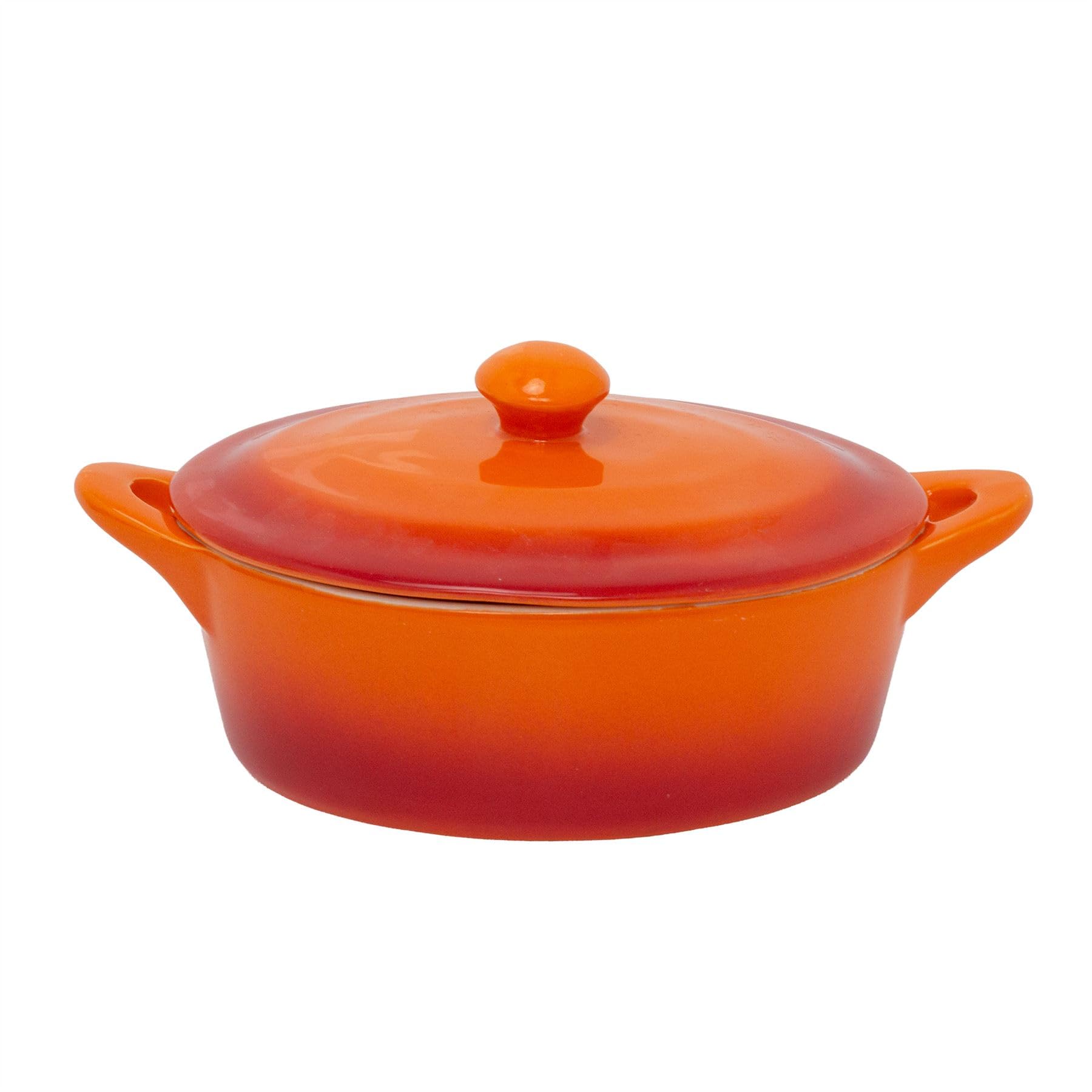 Small Orange Stoneware Casserole Dish with Lid, 600ml Orange Ombre Oval Oven Baking Dish with Double Handles