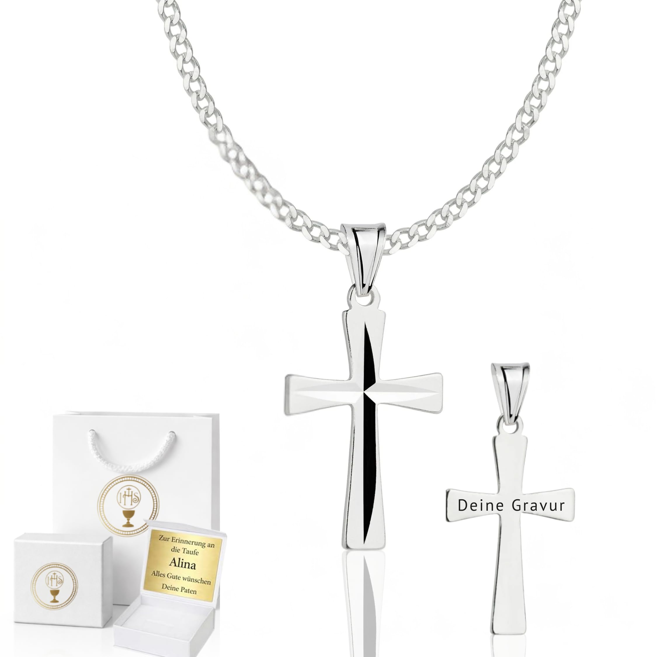 ZELYA Cadena de plata de ley 925 con cruz para niñas y niños 45-60 cm comunión bautizo