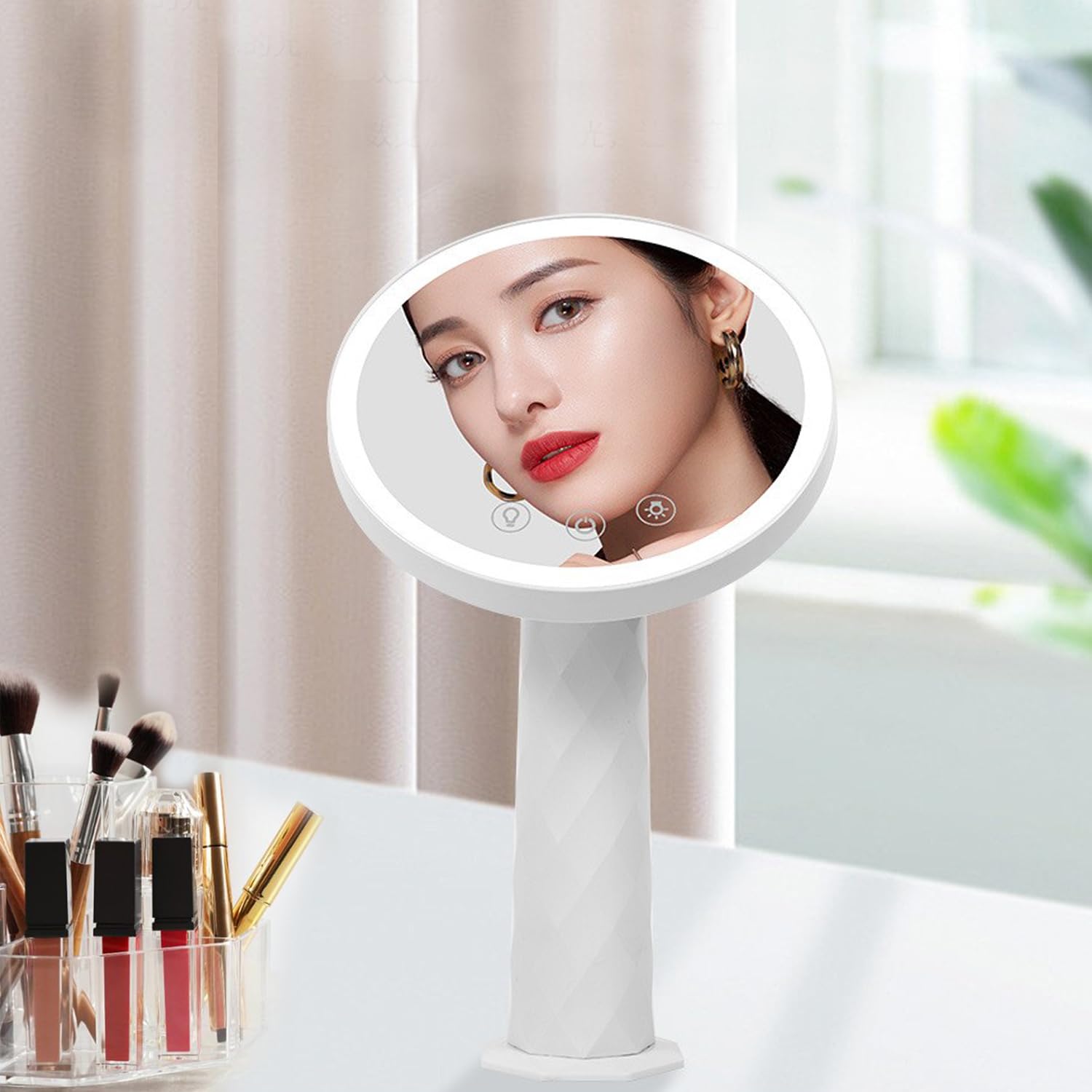 DREMELighted Makeup Mirror, 2 in 1 Make Up Mirror & Table Lamp, Touch 3 Color Led Mirror Makeup for Vanity Desk, High-Definition Round Light up Mirror
