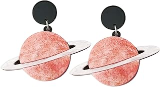 Planet Earrings for Women Unique Cute Acrylic Universe Moon Earth Satellite Saturn White Tone Dangle Drop Space Earrings Statement Jewelry Gifts