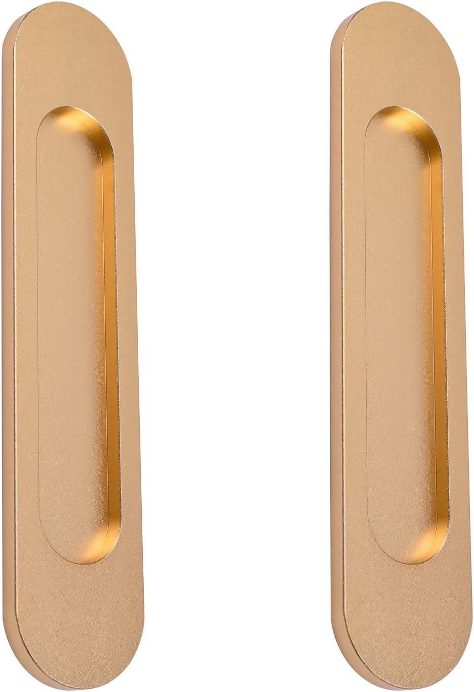 MOROBOR Self-Stick Oval Sliding Door Pulls, 2pcs Matte Gold Aluminum Alloy Flush Pull Punch-Free Handle for Sliding Barn Door Windows Cabinets